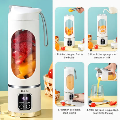 This portable USB-rechargeable blender and juicer features a convenient digital display for easy operation. With three modes to choose from, including an Easy Clean function, this blender has a powerful 12-blade design and a long-lasting 1500mAh battery.