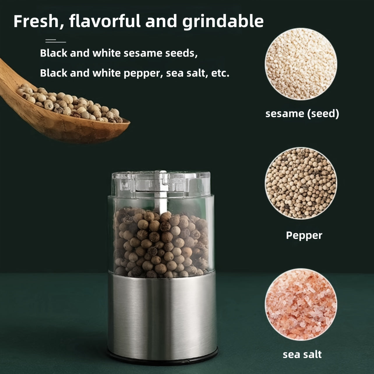 One-Handed Battery-Powered Electric Spice Grinder - Adjustable Stainless Steel Pepper & Salt Mill with LED Light, Perfect for Kitchen and Dining