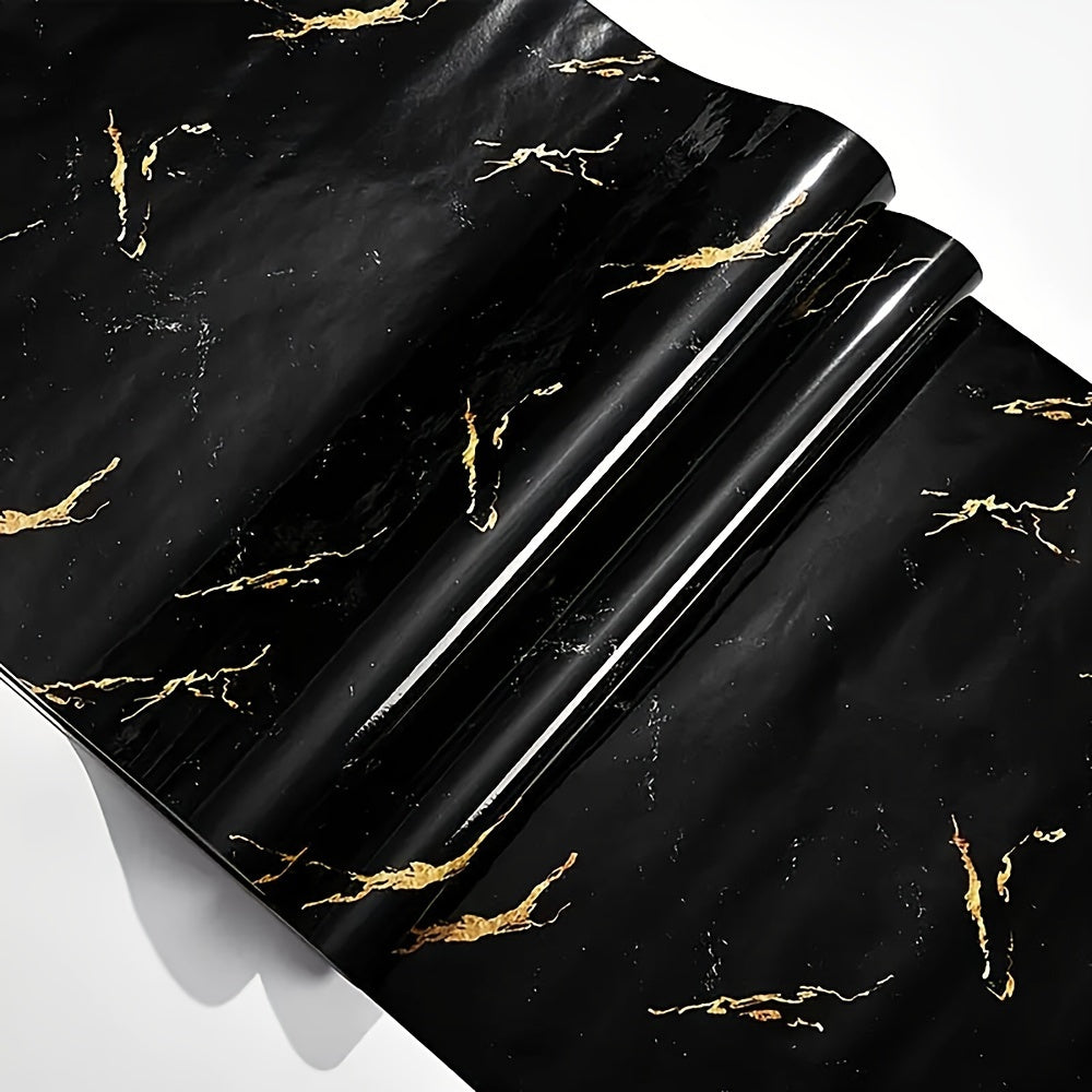 Glam Style Black Golden Marble Vinyl Wall Sticker Mural - Waterproof, Oil-Resistant, Heat-Resistant Self-Adhesive Wallpaper for various surfaces - Easy to Clean, Glitter Finish, Fantasy