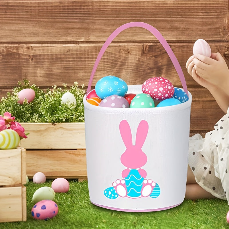 Canvas Easter Bunny Basket with Handle - Ideal for Egg Hunts, Party Favors, and Classroom Fun