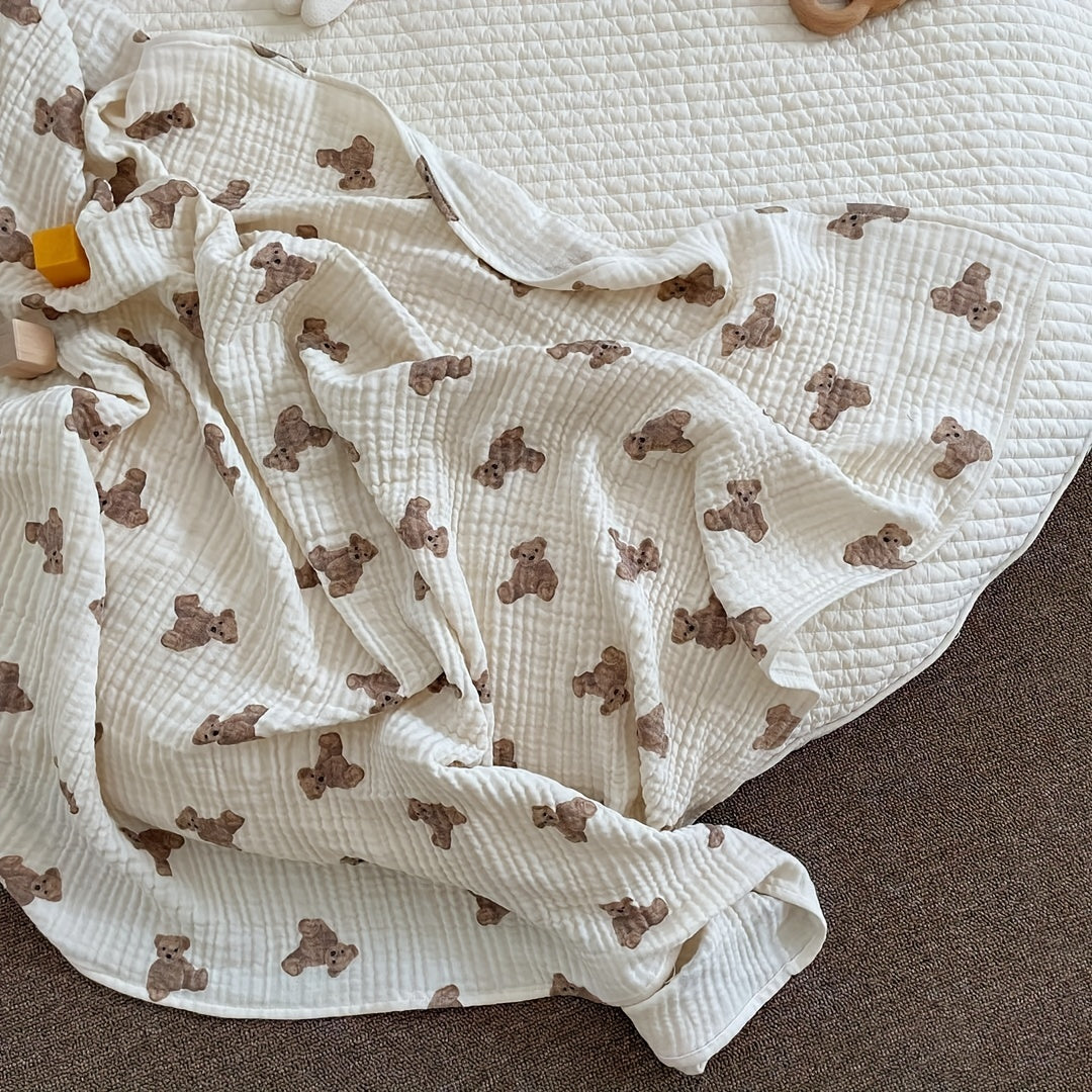 Baby Blanket and Bath Towel in Cute Bear Printed Double Layer Cotton Yarn - Perfect Gift for Halloween and Christmas