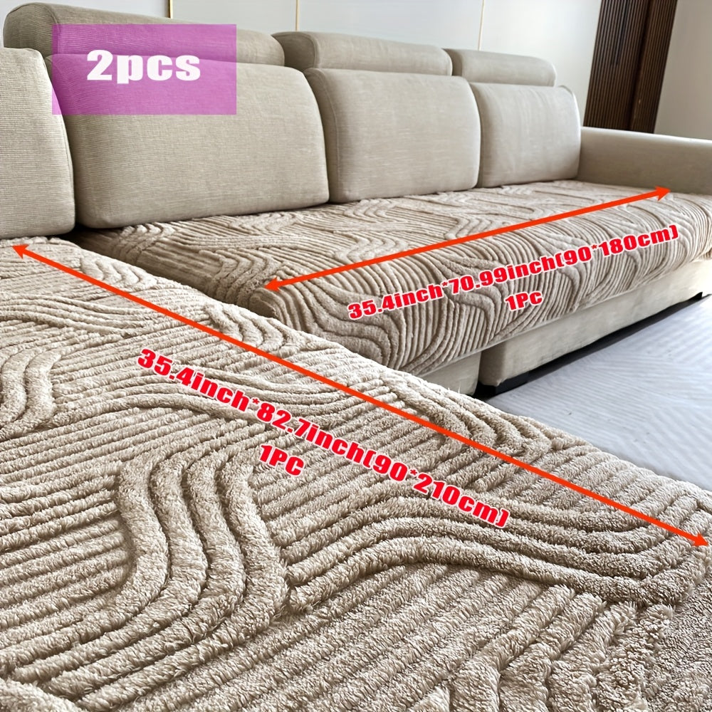 2-piece L-shaped sofa slipcover set: thick, non-slip, machine washable, pet-friendly, stain-resistant polyester; suitable for 3-seater to sectional sofas, 400-450gsm.