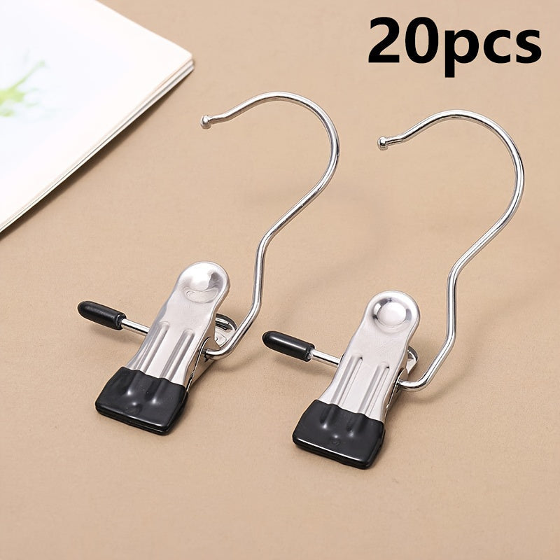 Set of 20 Stainless Steel Pants Hangers with Non-Slip Clips for Organizing Wardrobe, Versatile Clothesline Hooks for Home Use