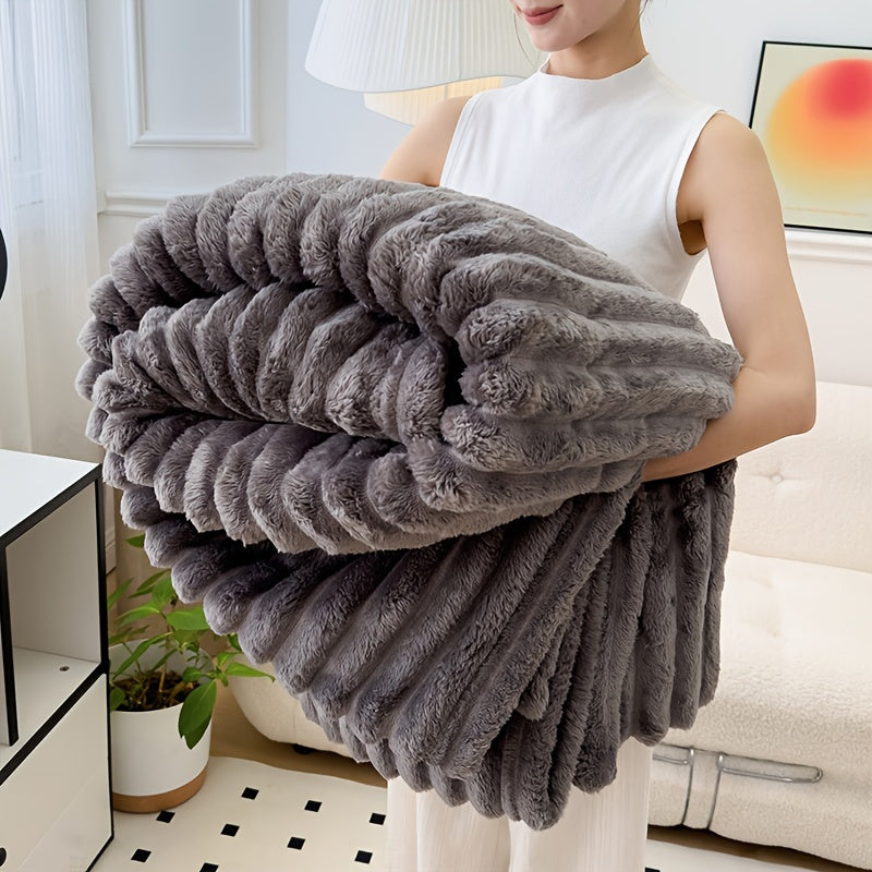 Bohemian Style White Rabbit Fur Imitation Shawl Blanket - Luxuriously Soft and Warm, Perfect for All Seasons. Made of 100% Polyester, 350-400 gsm Knit Fabric for Easy Care. Great for Sofa, Bed, Office, or Travel. A Versatile and Thoughtful Gift for Any