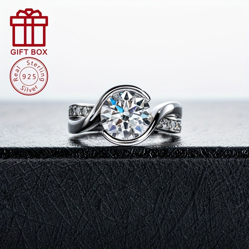 This elegant women's ring features a 9.0mm half-set moissanite stone, surrounded by 3CT accent stones totaling approximately 0.027CT each. Made from 925 silvery metal, the ring weighs approximately 6.2g and is perfect for weddings, engagements