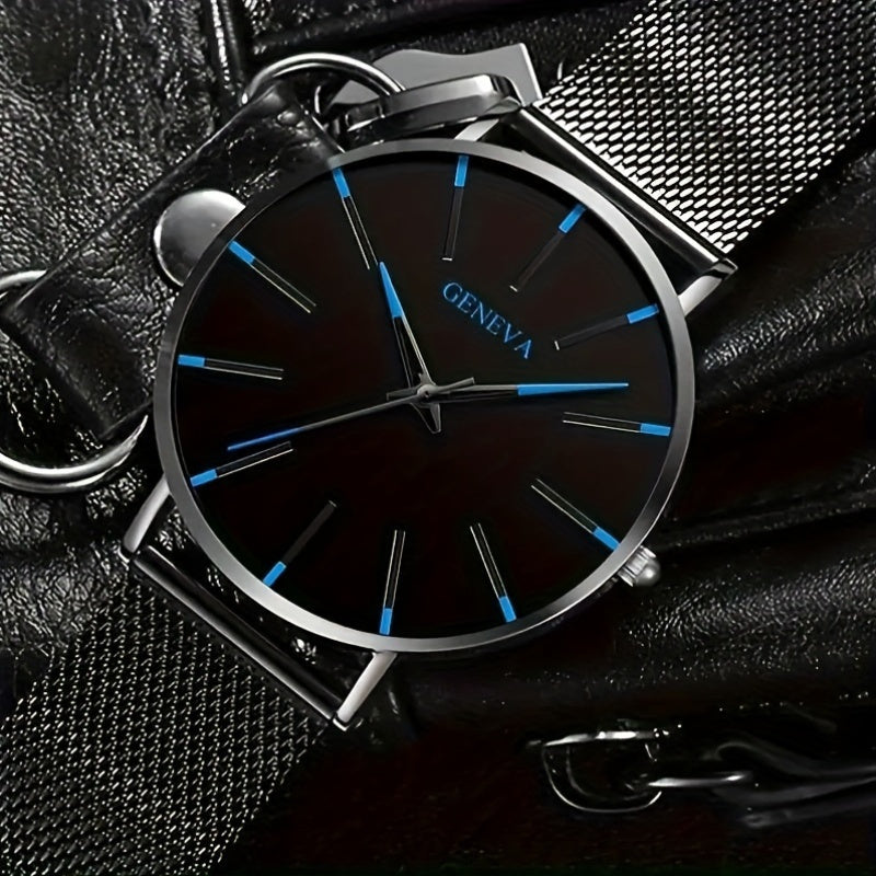 Stylish Men's Quartz Watch with Avant-Garde Design, Alloy Mesh Band, Non-Water Resistant, Round Zinc Alloy Case, Elegant Electronic Sports Watch - Perfect for Gifting