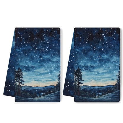 Set of 2 Ultra Plush Kitchen Towels with Starry Night Sky Design, Exceptionally Absorbent & Easy to Clean Dish Hand Towels, Size 40.64x60.96 cm - Ideal for Festive Decor and Drying Dishes