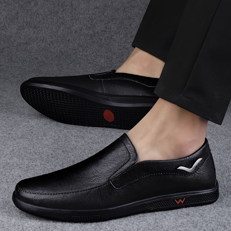 Men's slip on loafers with solid colour upper and comfortable non-slip rubber sole.