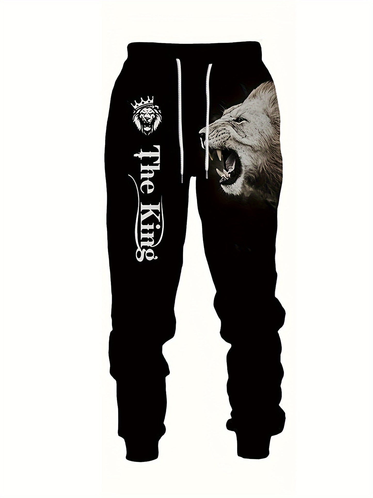 Men's plus size lion print 3D hooded sweatshirt and sweatpants set for autumn/winter.