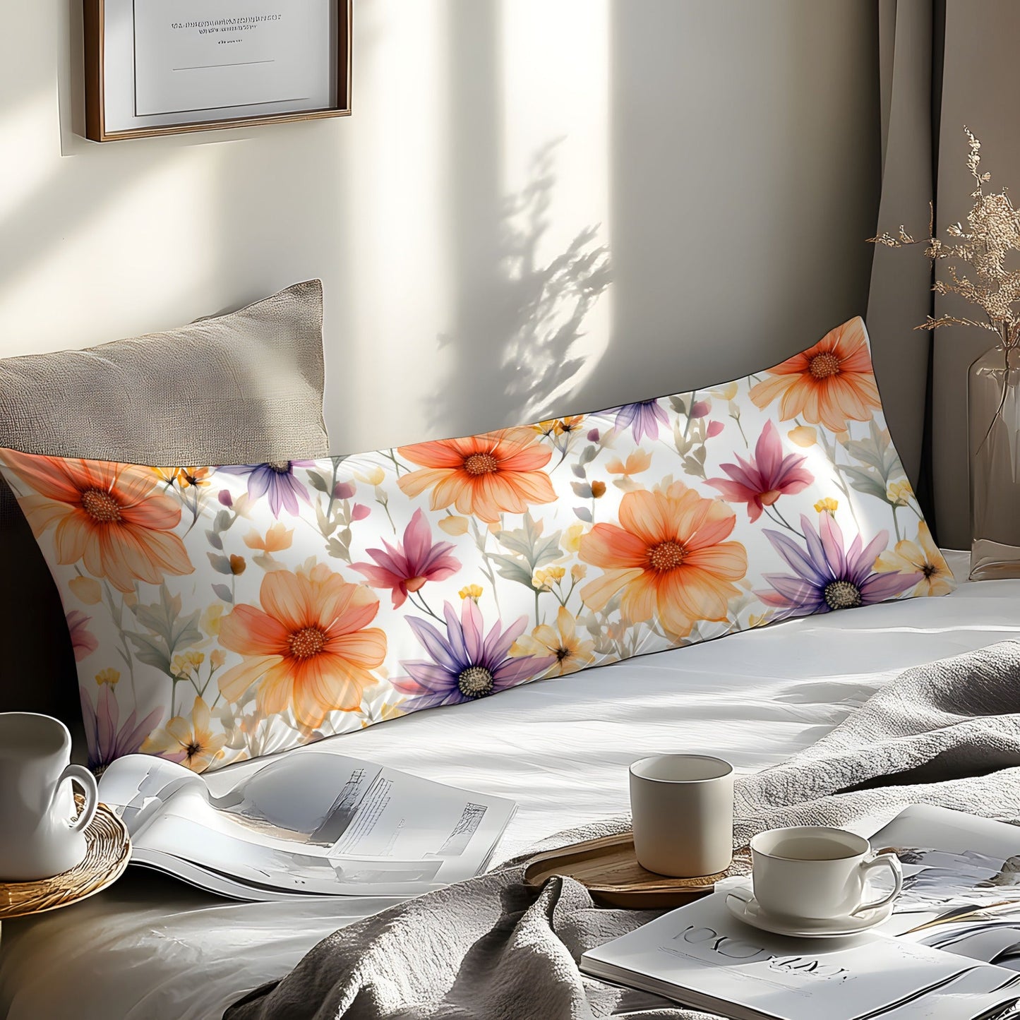 Orange Floral 3D Print Pillowcase, Made with Soft Skin-Friendly Fabric, Machine Washable and Envelope Closure. Perfect for Bedroom, Guest Room, or Hotel. Ready to Gift.