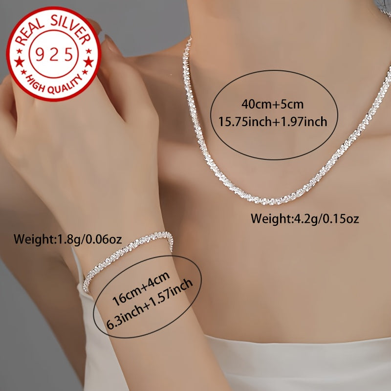 2-piece elegant 925 sterling silver jewelry set including sparkling necklace and bracelet, ideal for special occasions like weddings, birthdays, New Year, and Valentine's Day.