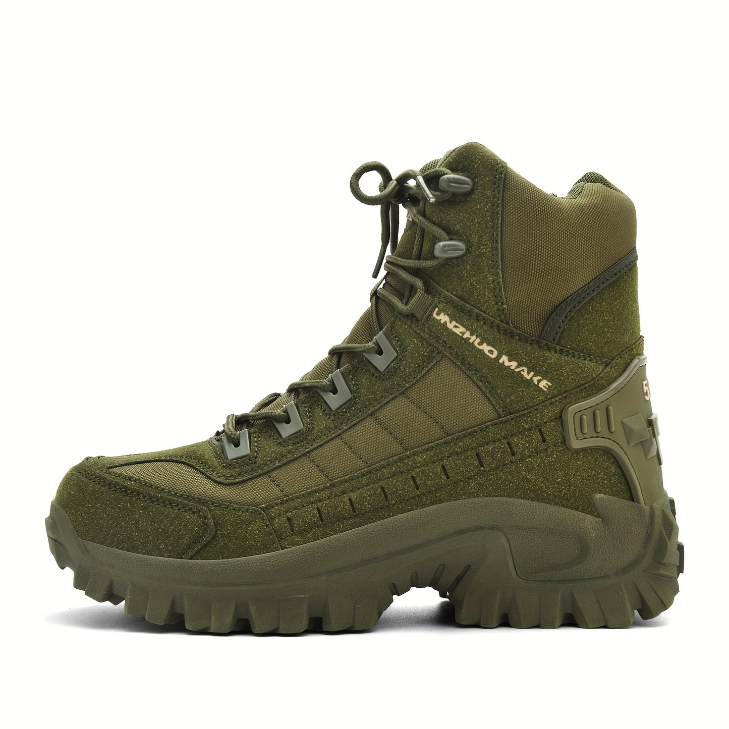 Men's tactical hiking footwear with back ankle support, non-slip, wear-resistant, mid-calf design suitable for all seasons in beige.