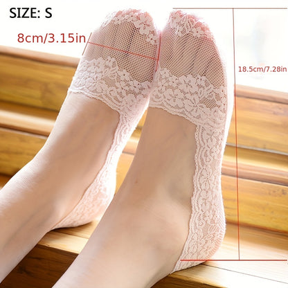 1 Pair of Women's Summer Lace No-Show Socks - Breathable Mesh, Floral Lace, Sweat-Absorbent Blend