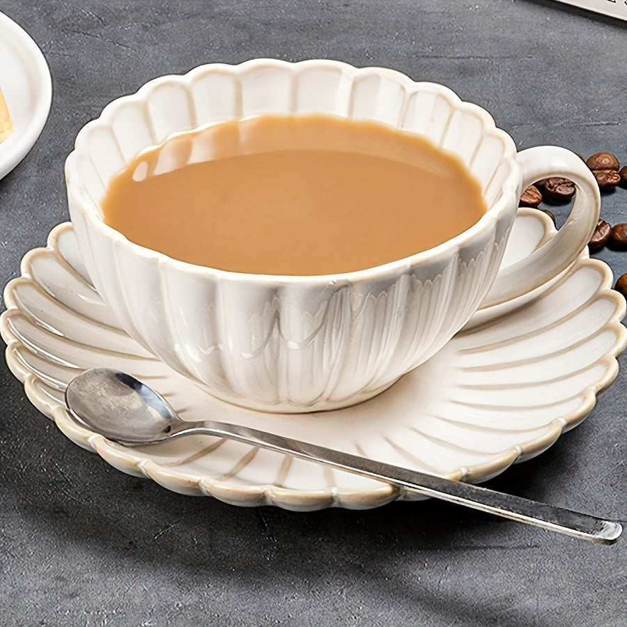 Japanese style ceramic tea cup and saucer set for breakfast, tea parties, and more. Perfect for home, garden, or restaurant use. Ideal for both summer and winter drinkware, an excellent gift option.