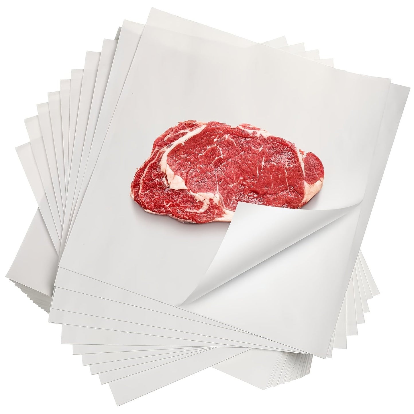 100 premium white butcher paper sheets, measuring 30.48x30.48 cm each. Disposable and resistant to tears and punctures, with no wax coating for food wrapping, meat trimming, art projects, and more. Ideal for BBQs, crafting, and kitchen use.