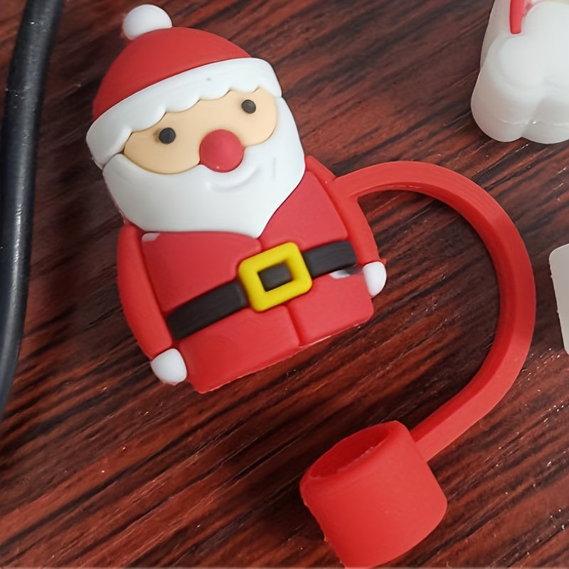 Christmas Silicone Straw Cover - Reusable and Cute Cartoon Design featuring Santa Claus, Christmas Tree, Pumpkin, and Cat. Includes Halloween Drinking Straw Tips, Toppers, and Dust-proof Plug. Perfect for Parties, Travel, Camping, and Home Use.