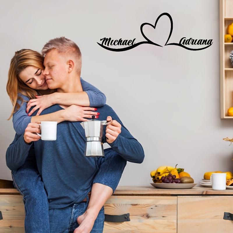 Customize your space with a personalized iron metal sign featuring the names of the couple and a heart design. Perfect for adding a romantic touch to your bedroom or as a wedding or newlywed gift. This love-inspired home decor piece is sure to bring joy