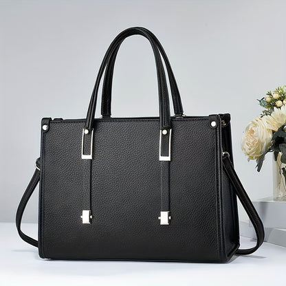 Elegant tote handbag for women with large capacity, solid color, and versatile style.