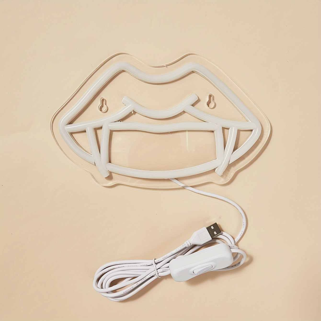 1 pc LED neon light of a backboard design with teeth and cool fangs, ideal for man cave decoration, powered by USB 5V.