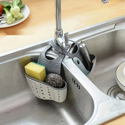 Get organized in the kitchen with the 1pc Modern Plastic Kitchen Sink Drain Basket. This versatile and adjustable hanging rack is perfect for storing sponges, soap, and cleaning tools. The perforated design allows for efficient draining and is ideal for