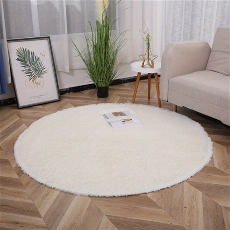 Soft, machine washable plush round area rug perfect for bedroom and living room decor - cozy and fluffy for maximum comfort.