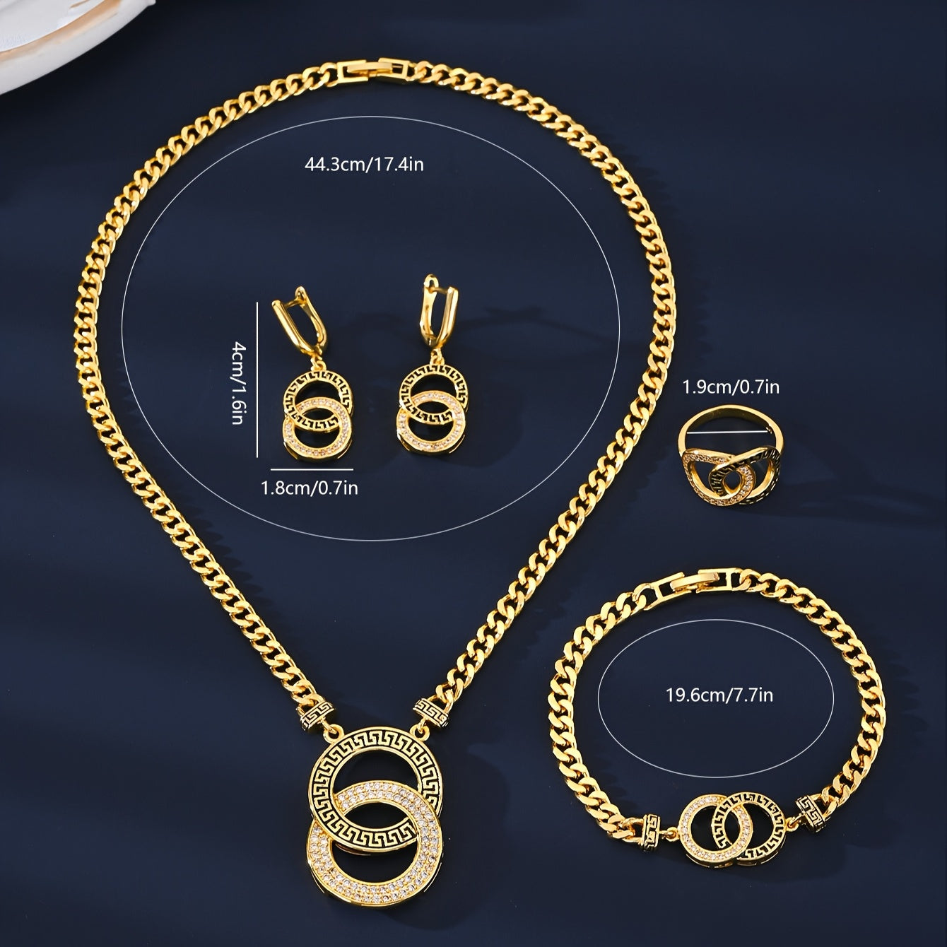 MEIZ 18K Golden Plated Jewelry Set - 5 Pieces, Arabian Style with Synthetic Zirconia, Copper Material, Luxury Gift for Women. Includes Necklace, Earrings, and Bracelet. Perfect for Parties, Weddings, and Valentine's Day. Suitable for All Seasons.