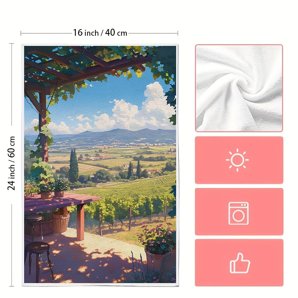 2-pack of plush kitchen towels, perfect for a day of wine tasting at a nearby vineyard. These ultra-soft and highly absorbent dish towels are ideal for adding a festive touch to your kitchen decor. Machine washable and measuring 16x24 inches each. Item