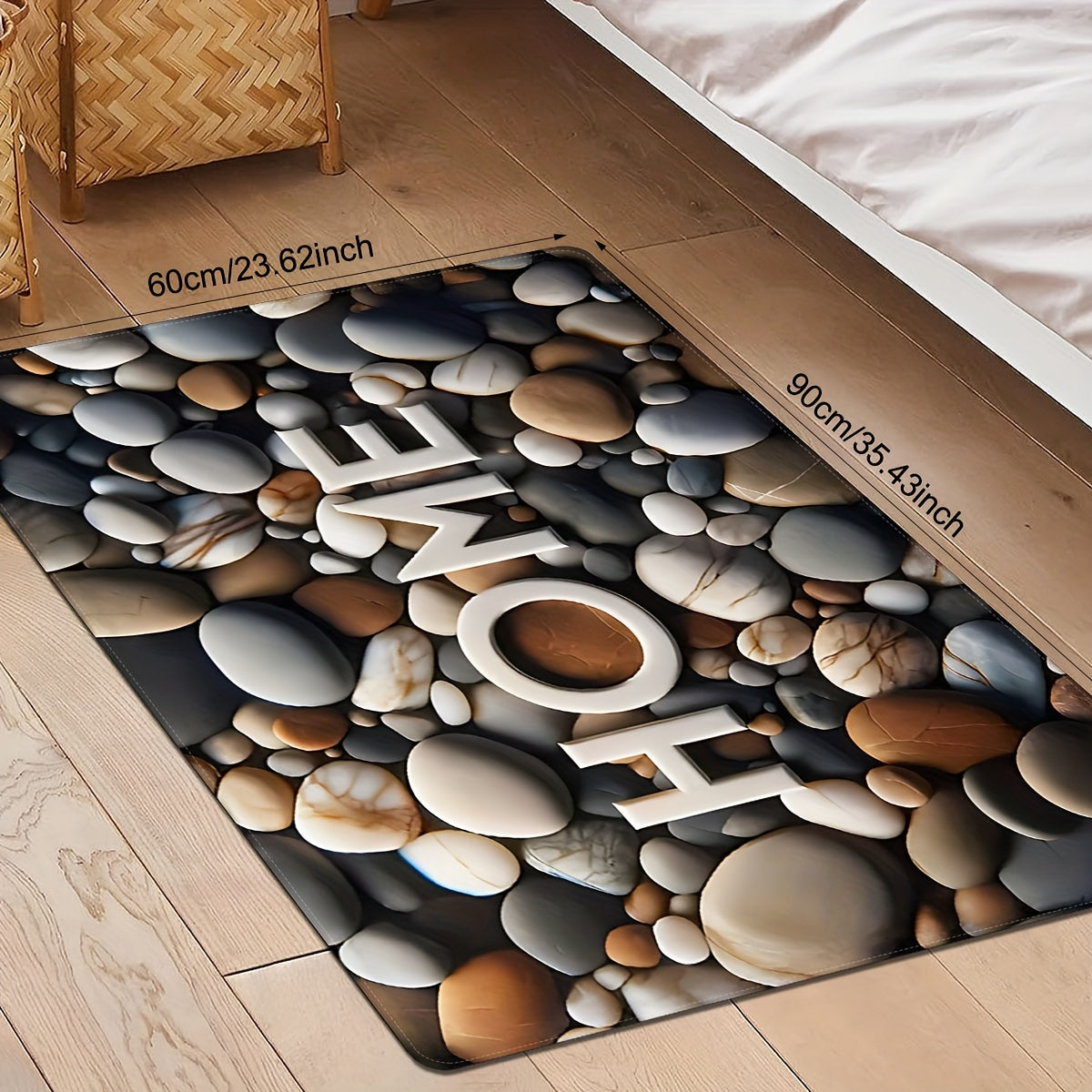 Premium Flannel Coastal Stone Natural Elements Pattern Print Welcome Carpet with Memory Foam, Stain Resistant, Absorbent, Non-slip Lightweight Floor Rug for Entryway and Living Room, Ideal Room Decor