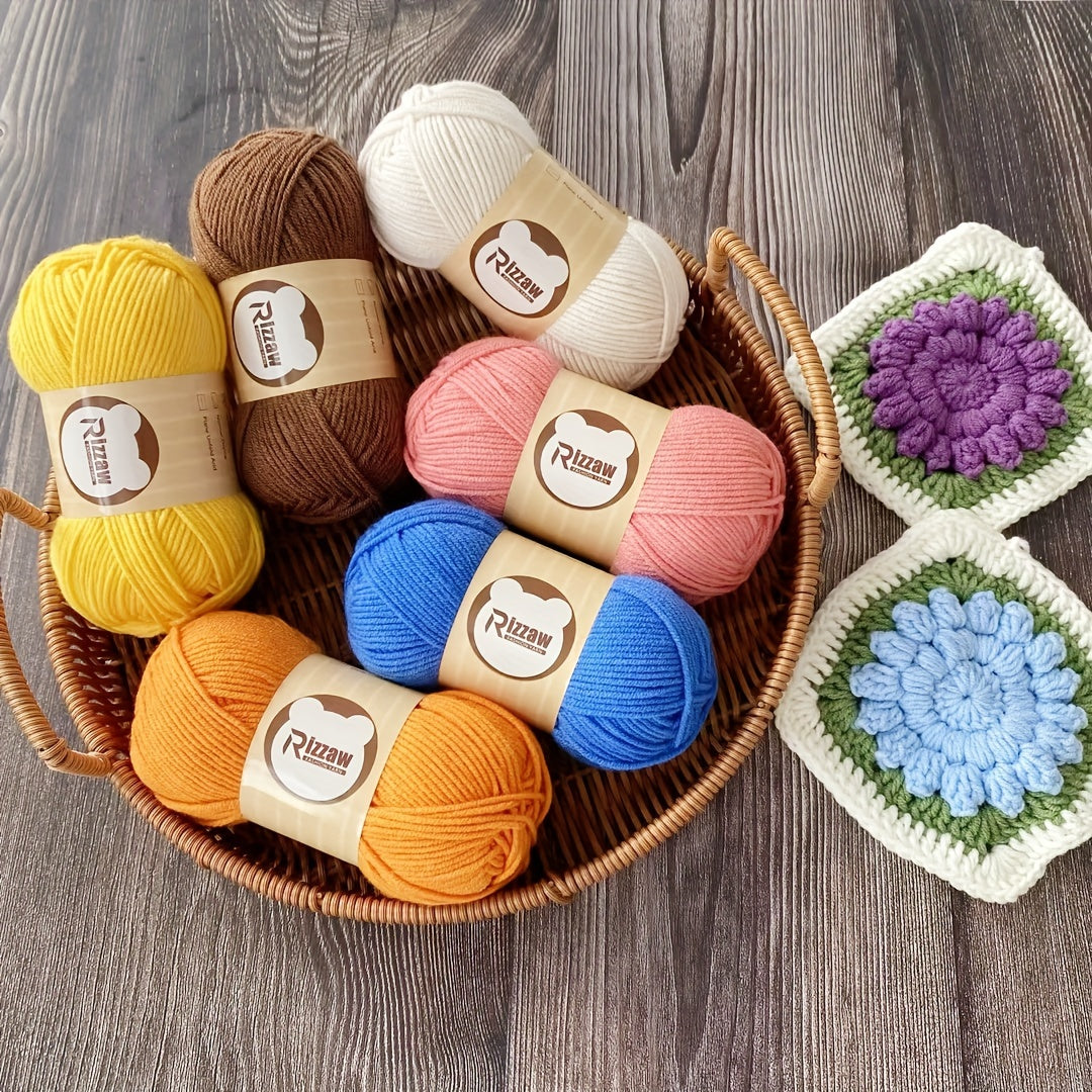 Morandi color set with 4 strands of yarn for crochet projects, including blanket, clothes, tote bag, and slippers. Each strand is 50g.