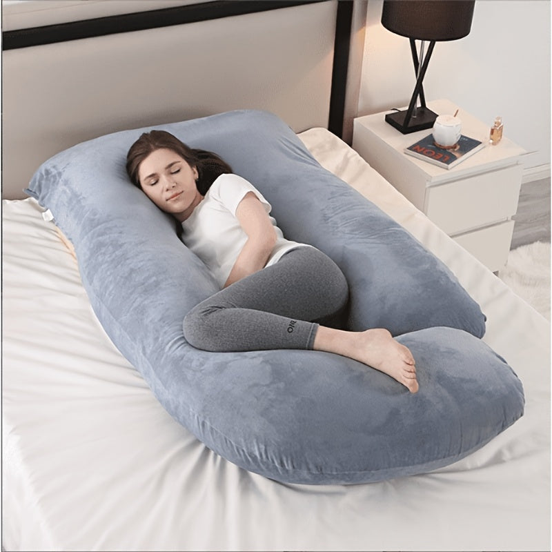 J-Shape Pregnancy Pillow with Cooling Dark Grey Cover - Ideal for Sleeping and Support During Pregnancy, Maternity, and for Adults - A Must-Have for Expecting Mothers.