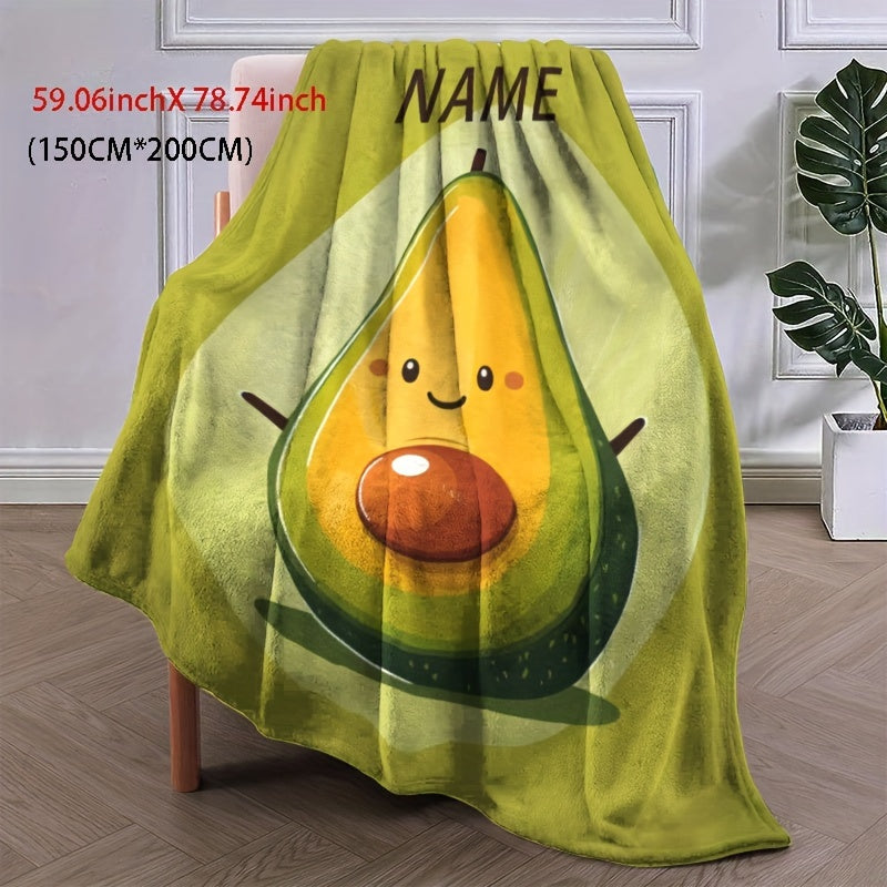 Avocado Lovers Flannel Throw Blanket - Personalized with Customizable Character Design, Modern and Quirky Food Print, Lightweight and Cozy All-Season Comfort, Knitted Polyester Material, Digitally Printed - Unique Home Decor for Avocado Enthusiasts.