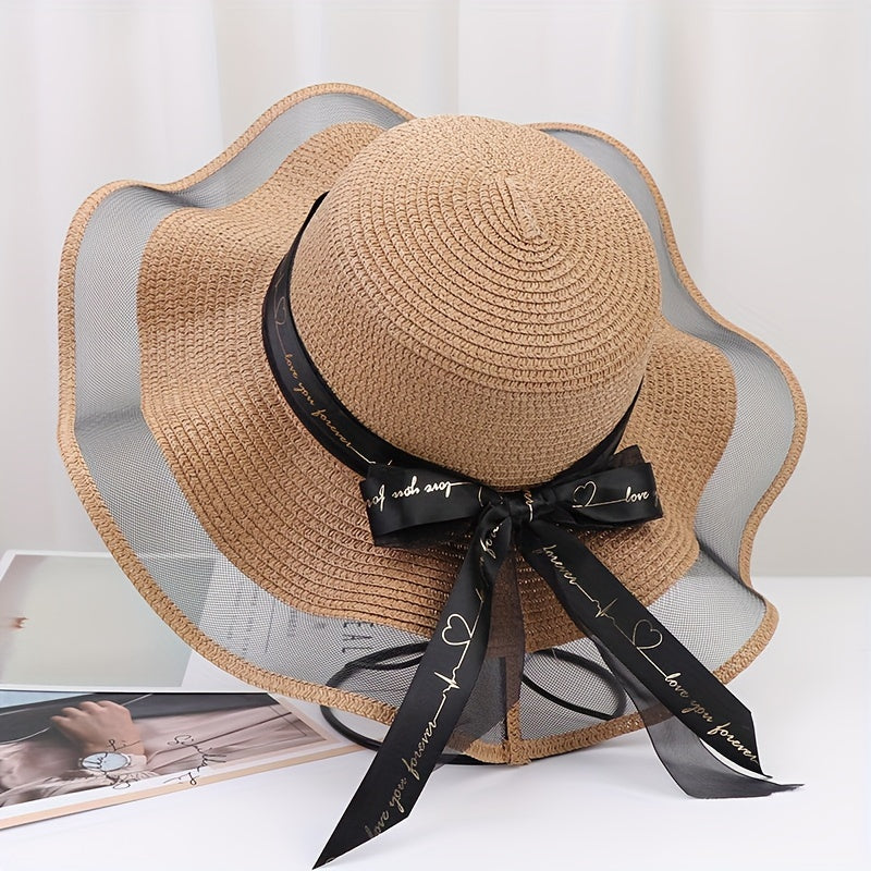 Stylish UV-protected Sun Hat with Bow - Breathable Straw Cap for Women, Ideal for Outdoor Activities in Spring/Fall