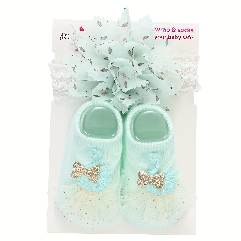 1 Set of Kids' Cotton Blend Lace & Bow Low-Cut Socks and Hairbands - Soft, Breathable & Elastic for Spring/Summer Comfort