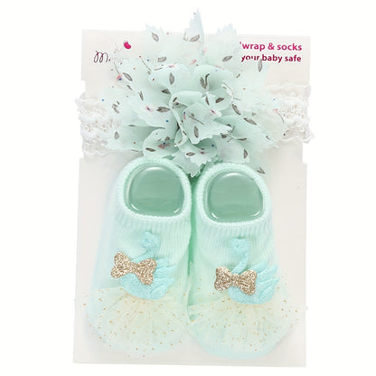 1 Set of Kids' Cotton Blend Lace & Bow Low-Cut Socks and Hairbands - Soft, Breathable & Elastic for Spring/Summer Comfort