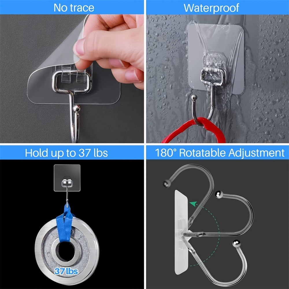 10pcs All-Purpose Large Adhesive Hooks for Heavy Duty Hanging, Waterproof Stick.