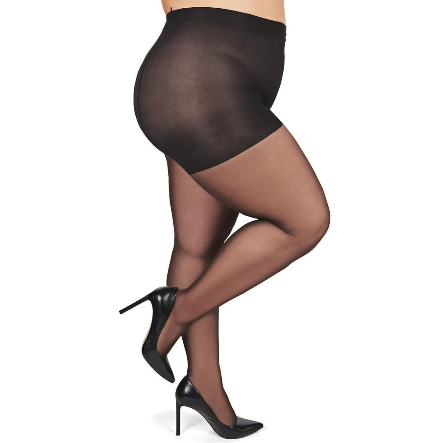 Plus Size Control Top Tights for Women, High Waist Sheer Pantyhose