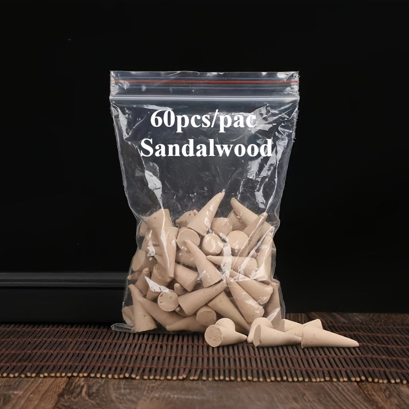 60 sandalwood and rose scented cones, 3.17oz - ideal for home fragrance, yoga, meditation, and study spaces. Great for Christmas and Thanksgiving. (Incense burner not included).