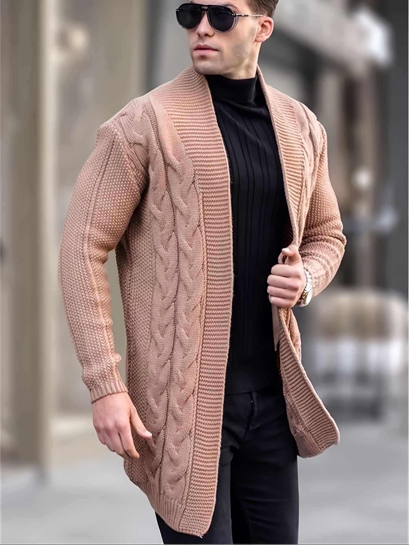 Men's Plus Size Cable Knit Cardigan Coat for Spring/Fall/Winter