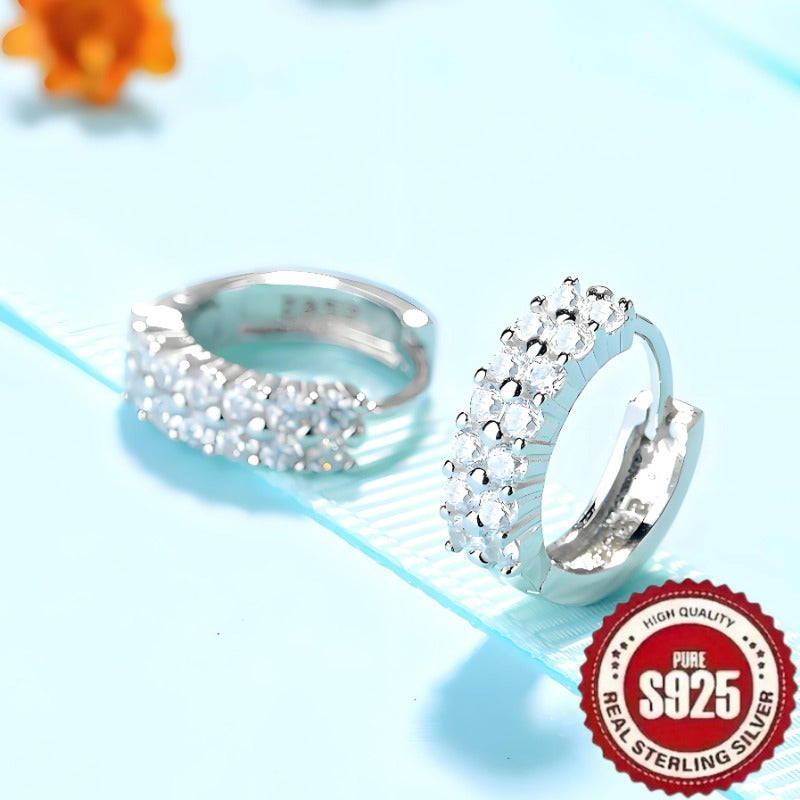 S925 Pure Silvery Fashion Retro Exquisite Trendy Earrings with Synthetic Zirconium Inlay. Ideal for casual or party wear.