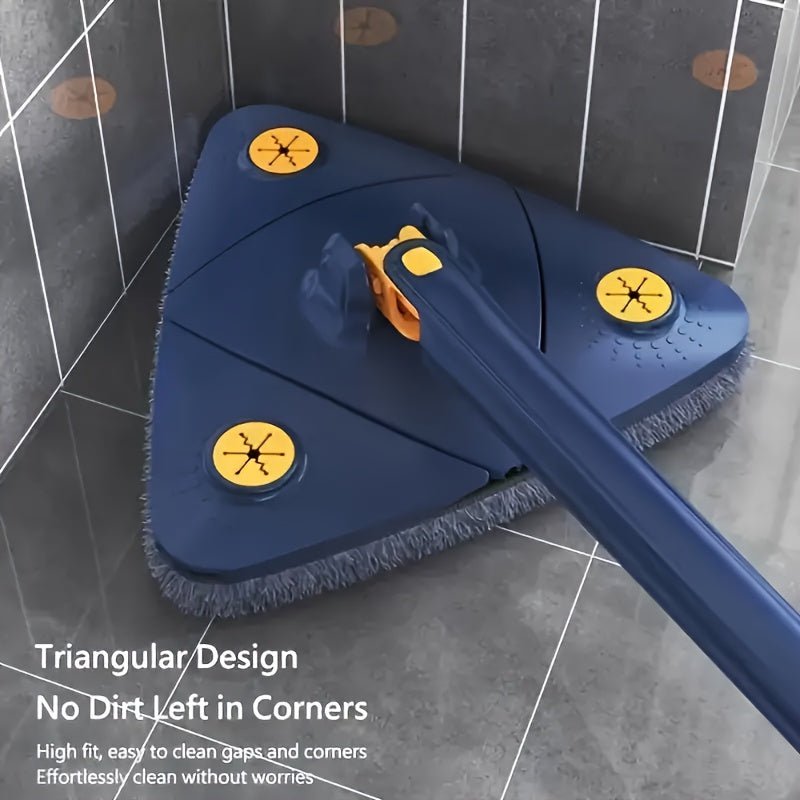 360° Rotating Triangle Mop Set with Self-Wringing System, Stainless Steel & Plastic, Long Handled Floor Cleaning Tool for Wet and Dry Use, Perfect for Living Areas, Bedrooms, Bathrooms, Kitchens, and Glass Surfaces.