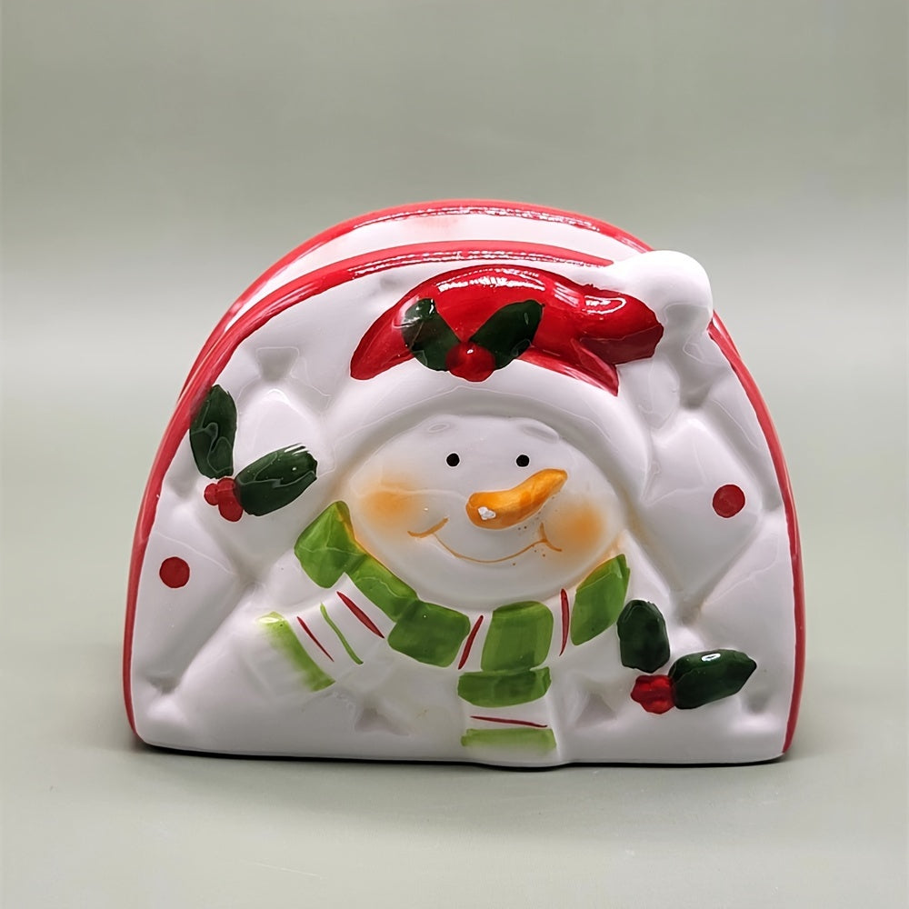 Decorative Ceramic Tissue Holder featuring Santa & Snowman Design for the Holiday Season, Ideal for Enhancing Home, Hotel, and Restaurant Interiors