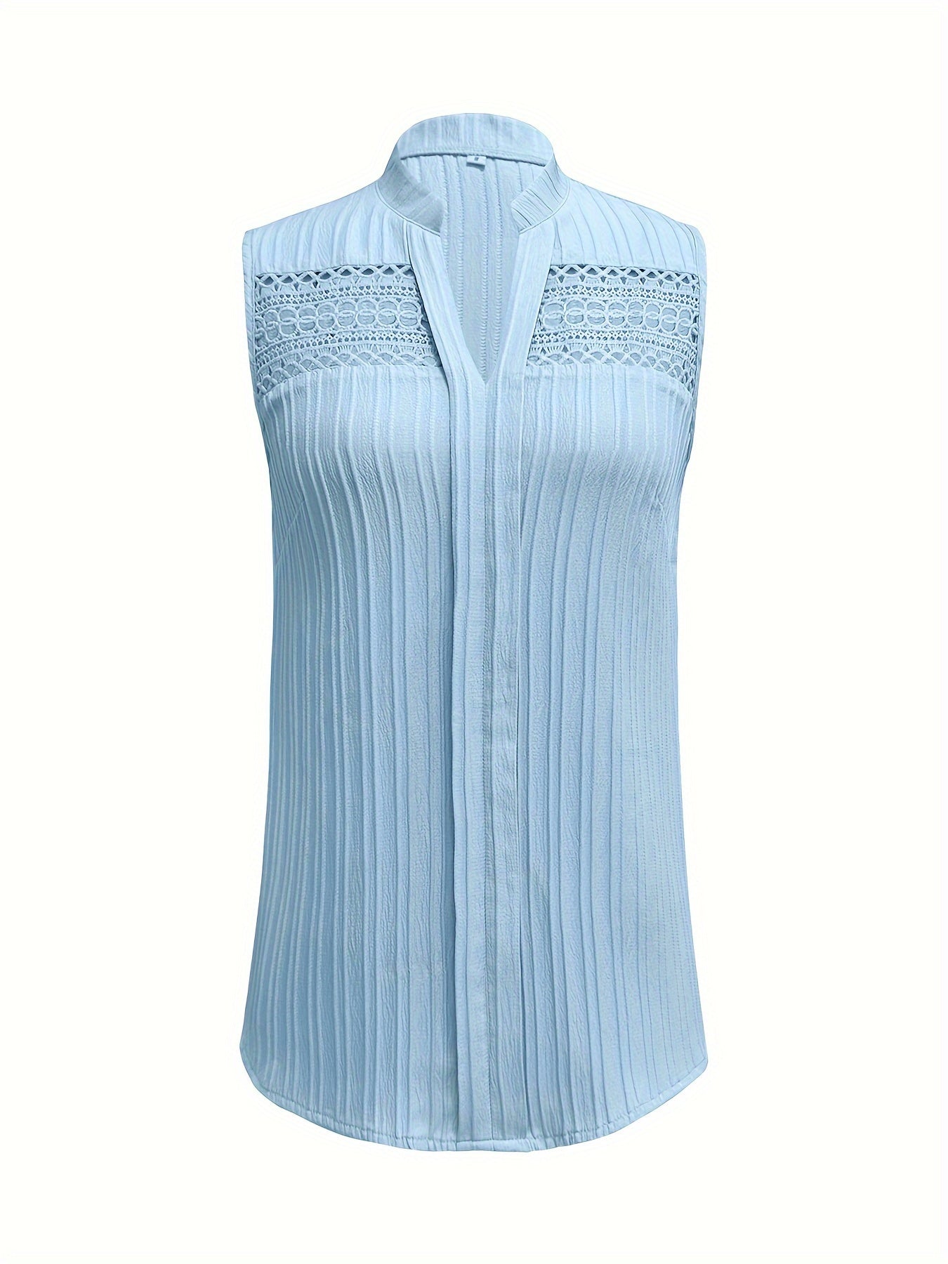 Elegant sleeveless lace top with V-neck for spring & summer.