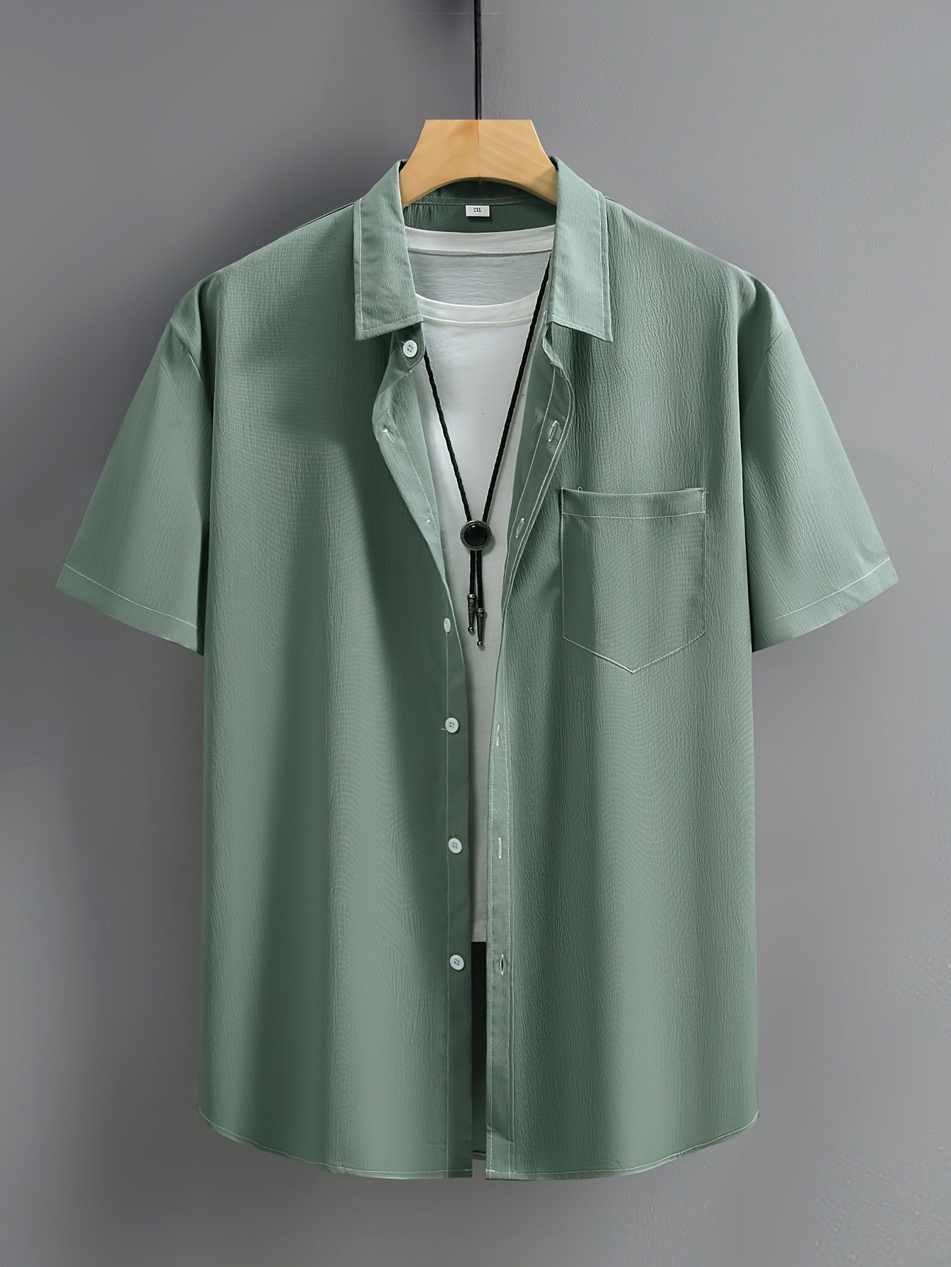 Men's plus size summer shirt, casual style with washed wrinkles effect.