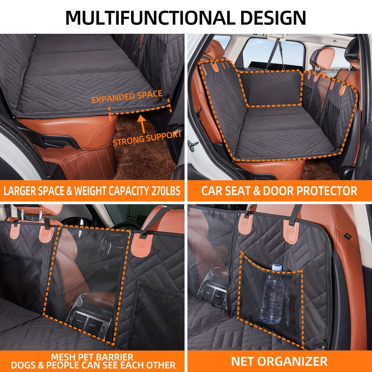 Car pet mat with load-bearing capacity, suitable for model cars. Can be used as a dog travel hammock, rear seat cushion, and dog bed with hard board for support.