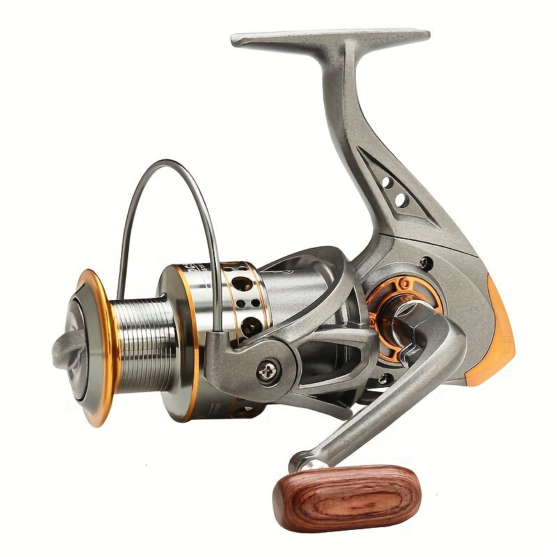 Rsenr High-Performance Spinning Fishing Reel with Stainless Steel & Copper/Aluminum Alloy, Smooth Bearings, Durable Wooden Handle - Ideal for Freshwater & Saltwater Fishing.