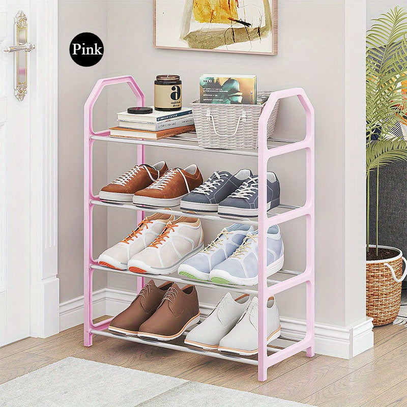 Simple Shoe Rack with 4 Tiers, Compact and Versatile Design, Quick and Easy Assembly, Dust-Proof Storage Solution for Entryway, Bedroom, or Living Room - White Sneakers Displayed on Black Metal Frame, Shoe Organizer