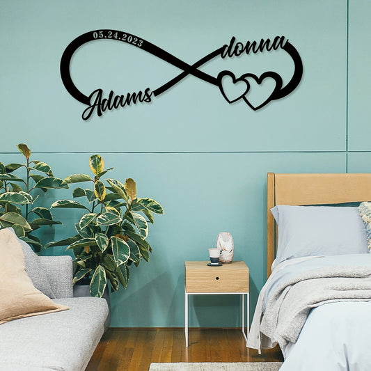 Customized Infinity Symbol Metal Sign with Heart - Personalized with Name & Date, Durable Home Decor for Indoor and Outdoor Walls, Ideal Gift for Couples in Love, Memorial Keepsake, Suitable for all occasions.