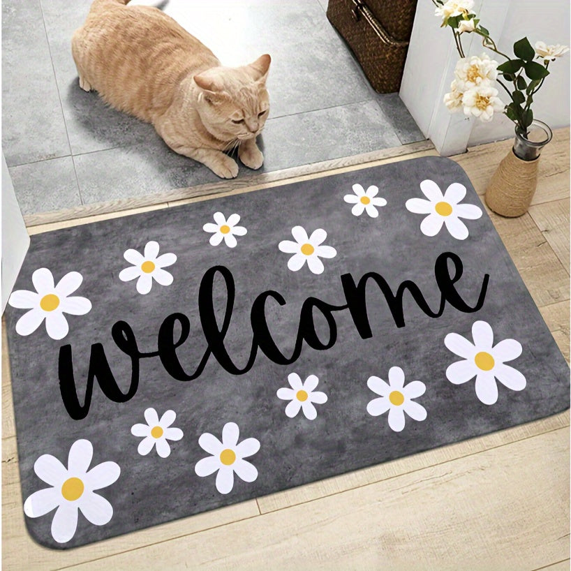 Luxurious Daisy Pattern Welcome Mat, Soft Rug for Bedroom and Living Room Decor, Perfect for Dorms, Non-Slip and Lightweight, Made of Polyester, Easy to Hand Wash, 1cm Thick rug