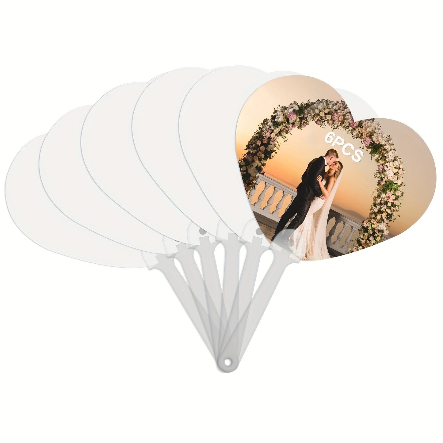 Set of 6 Handheld Church Fans - Double-Sided Sublimation Blanks, PET Plastic Fans for Parties & DIY Projects, includes 3 Unique Shapes