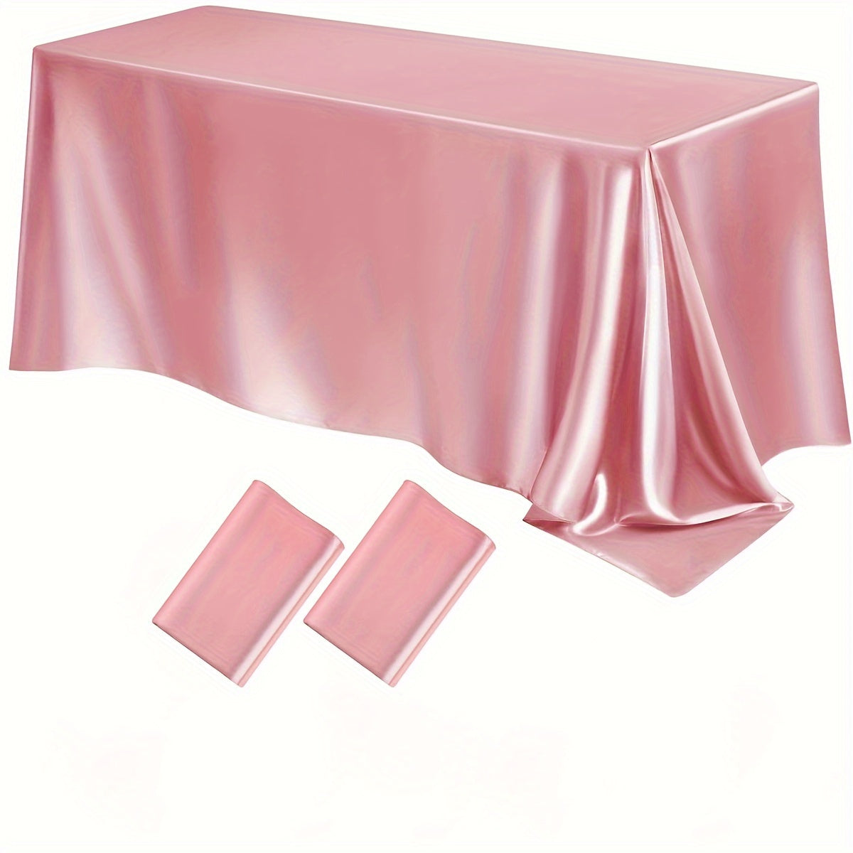 Luxurious satin tablecloths in a 2-pack. Ideal for Christmas, parties, banquets, and weddings. Solid color, 259.08x147.32 cm rectangular polyester table covers. Machine woven.